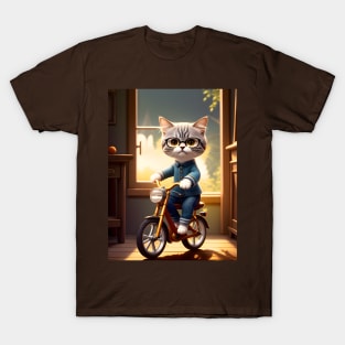 Cat on a Bicycle - Modern Digital Art T-Shirt